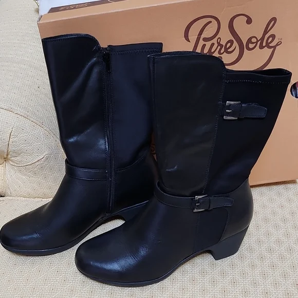 Pure Sole black leather mid calf boot - Picture 1 of 4